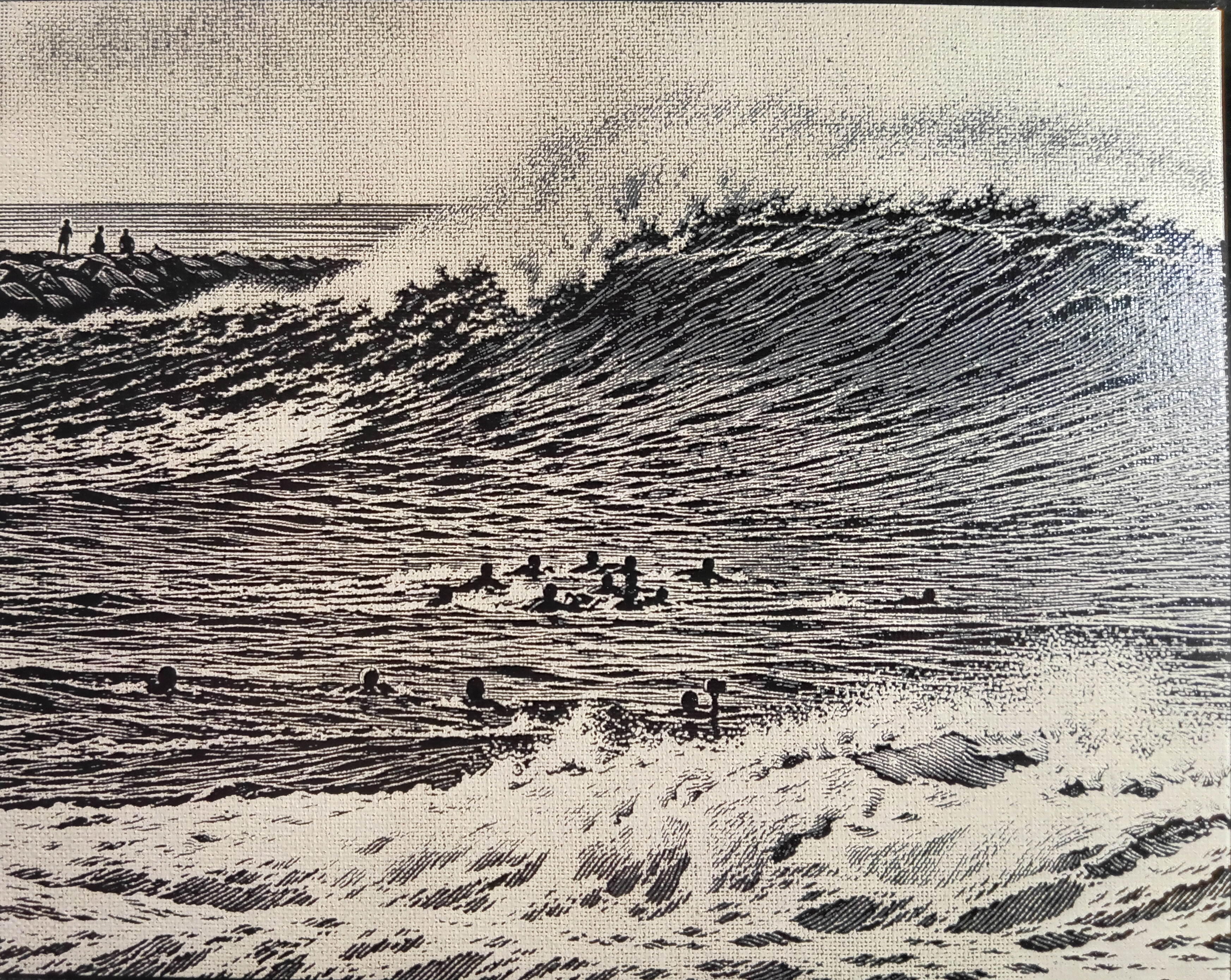 The Gathering — finished woodcut-style laser canvas
