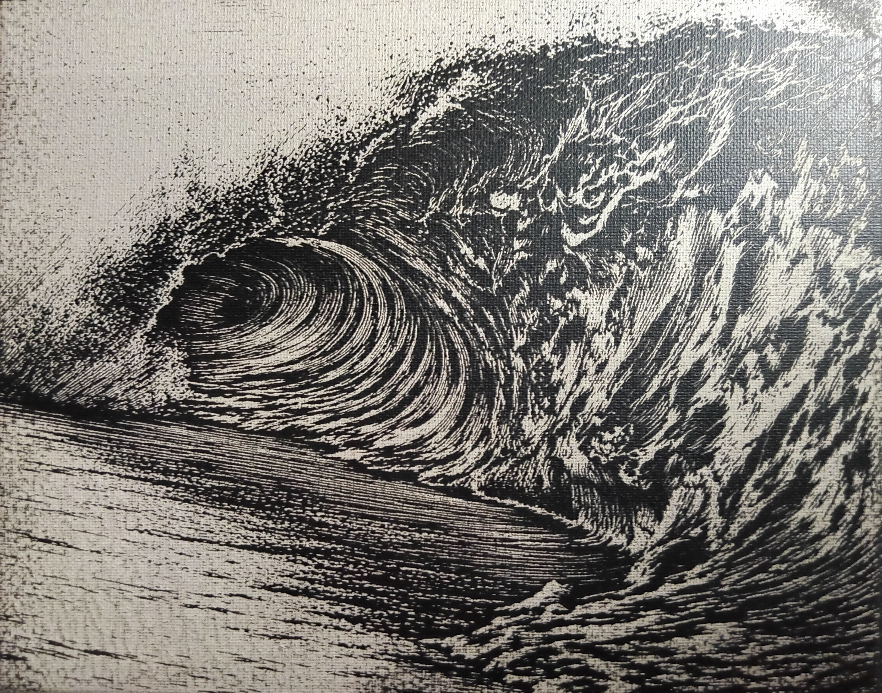 Heavy Water — finished woodcut-style laser canvas